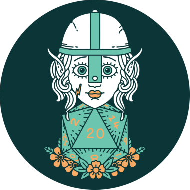 Bir insan tarafından çizilmiş 20 zarlı elf dövüşçüsü ikonu.