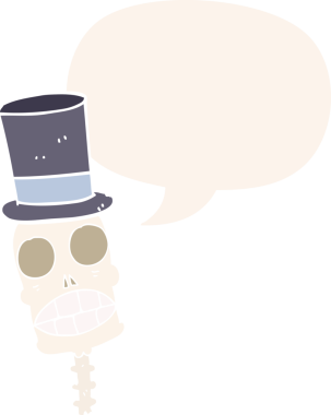 bir insan tarafından çizilmiş eski usul konuşma baloncuğu olan karikatür ürkütücü kafatası.