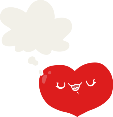 insan tarafından çizilmiş düşünce baloncuklu karikatür aşk kalbi.