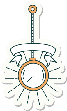 Bir insan tarafından çizilmiş dövme stili altın cep saati çıkartması.