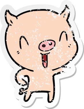 Bir insan tarafından çizilmiş mutlu çizgi film domuzunun sıkıntılı çıkartması.