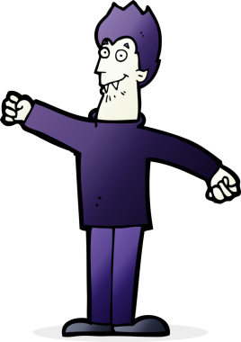 Bir insan tarafından çizilmiş mutlu vampir çizgi filmi.