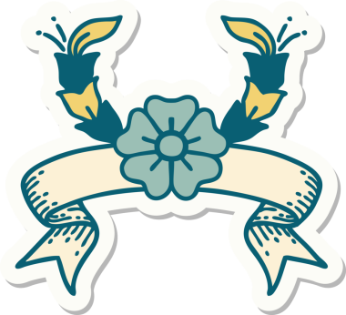 Bir insan tarafından çizilmiş dekoratif bir çiçeğin pankartıyla dövme stili.