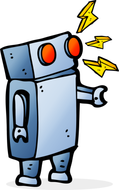 Bir insan tarafından çizilmiş çizgi film robotu