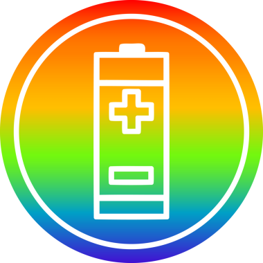 bir insan tarafından çizilmiş gökkuşağı gradyanı olan akü dairesel simgesi