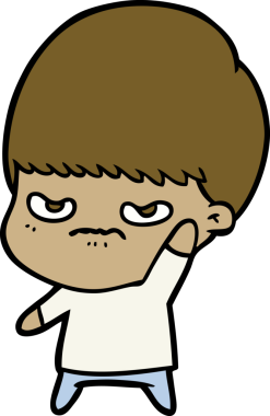 Bir insan tarafından çizilmiş sinirli çizgi film çocuğu.