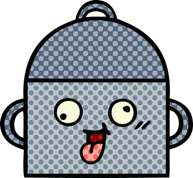 Bir insan tarafından çizilmiş yemek tenceresinin çizgi romanı.