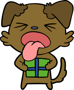 Bir insan tarafından çizilmiş noel hediyeli çizgi film köpeği.