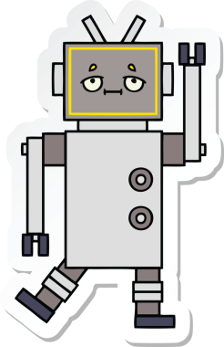 Bir insan tarafından çizilmiş şirin çizgi film robotunun çıkartması.