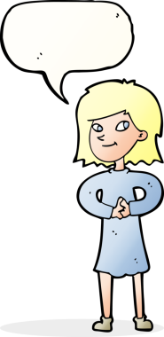 Bir insan tarafından çizilmiş konuşma balonlu mutlu kadın çizgi filmi.