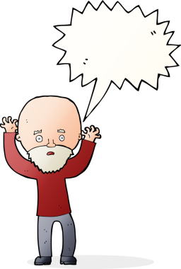 Karikatür sakallı adam bir insan tarafından çizilmiş konuşma balonuyla panikliyor.