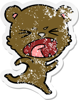 Bir insan tarafından çizilmiş kızgın çizgi film ayısının sıkıntılı çıkartması.