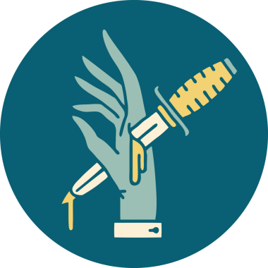 Bir insanın eline çizdiği hançerin ikonik dövme şekli.