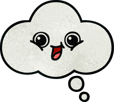 Bir insan tarafından çizilmiş bir düşünce baloncuğunun retro grunge doku karikatürü