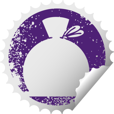 Bir insan tarafından çizilmiş bir çantanın derisi soyulmuş dairesel etiket sembolü.