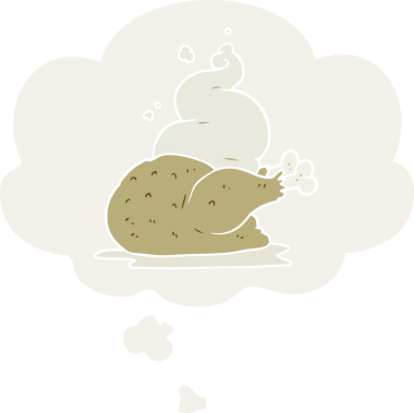 İnsan tarafından çizilmiş düşünce baloncuklu çizgi film tavuğu.