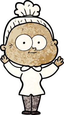 Bir insan tarafından çizilmiş mutlu yaşlı kadın çizgi filmi.