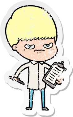 Bir insan tarafından çizilmiş bir çizgi film çocuğunun sıkıntılı çıkartması.