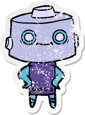 Bir insan tarafından çizilmiş karikatür robotunun sıkıntılı çıkartması.