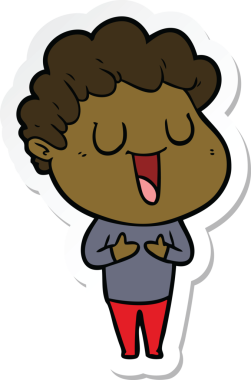 Bir insan tarafından çizilmiş, gülen bir karikatürcünün çıkartması.