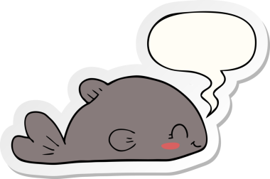 Bir insan tarafından çizilmiş balon çıkartmalı karikatür balığı.