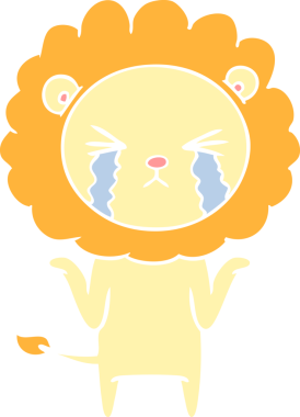 Bir insan tarafından çizilmiş düz renkli karikatür ağlayan aslan