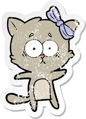 Bir insan tarafından çizilmiş karikatür bir kedinin sıkıntılı çıkartması.