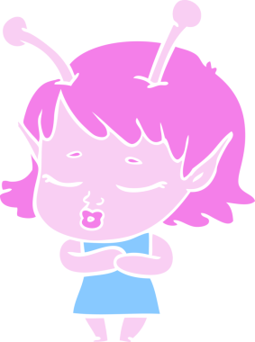 Tatlı uzaylı kız düz renkli çizgi film bir insan tarafından çizilmiş.