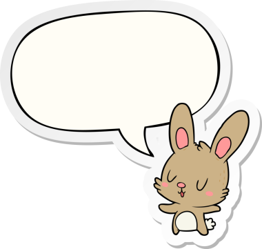 Bir insan tarafından çizilmiş baloncuk çıkartmalı şirin çizgi film tavşanı.