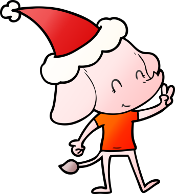 Bir insan tarafından çizilmiş Noel Baba şapkası giyen bir filin gradyan çizimi.