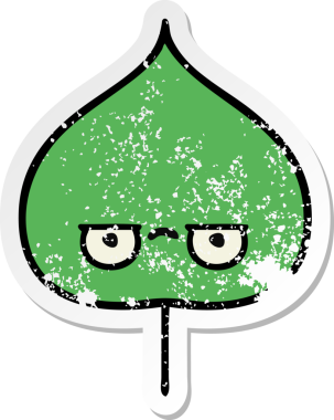 Sevimli bir çizgi film karakterinin sıkıntılı çıkartması. Bir insan tarafından çizilmiş ifade yaprağı.