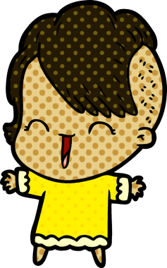 Bir insan tarafından çizilmiş mutlu hippi kız çizgi filmi.