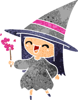 Bir insan tarafından çizilmiş sevimli kawaii cadısının serbest çizimi.