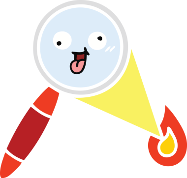 Bir insanın çizdiği büyüteçin düz renkli retro karikatürü