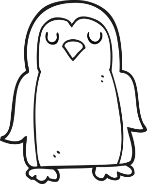 Bir insan tarafından çizilmiş siyah beyaz bir çizgi film kuşu.