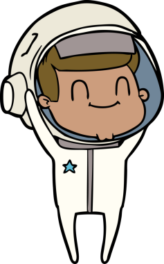 Bir insan tarafından çizilmiş mutlu astronot çizgi filmi.