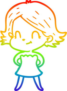 Gökkuşağı gradyan çizimi. Bir insan tarafından çizilmiş karikatür dostu bir kız.