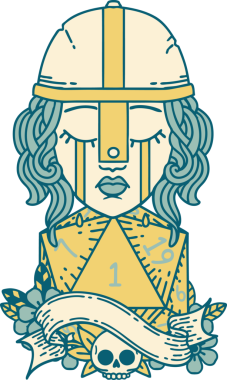 Retro Dövme Tarzı Ağlayan İnsan Dövüşçüsü Bir insan tarafından çizilmiş doğal bir D20 zar ile