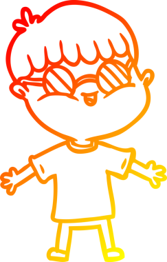 Bir insan tarafından çizilmiş gözlük takan çizgi film çocuğu çizimi.