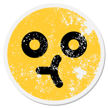 Bir insan tarafından çizilmiş boş bakışlı bir yüz dairesel etiketi.