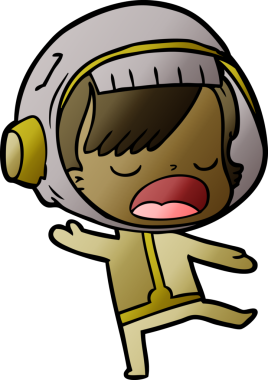 Bir insan tarafından çizilmiş, konuşan astronot kadın.