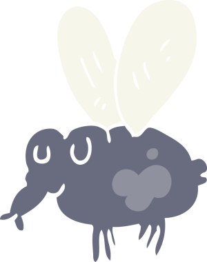 Bir insan tarafından çizilmiş düz renkli çizgi film sineği