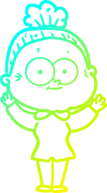 Bir insan tarafından çizilmiş, mutlu, yaşlı bir kadının çizimi.