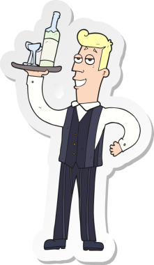 Bir insan tarafından çizilmiş bir çizgi film garsonunun çıkartması.