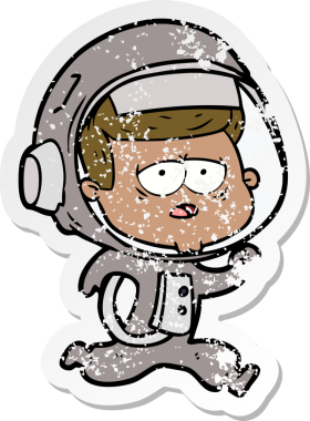 Bir insan tarafından çizilmiş yorgun bir astronotun sıkıntılı çıkartması.