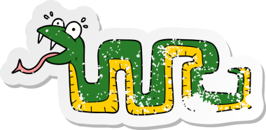 Bir insan tarafından çizilen yılanın şaşırttığı karikatür çıkartması.