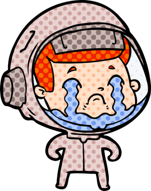 Bir insan tarafından çizilmiş ağlayan astronot çizgi filmi.