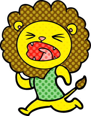 Bir insan tarafından çizilmiş çizgi film aslanı.