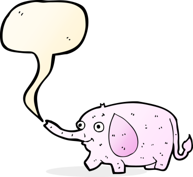 Bir insan tarafından çizilmiş konuşma balonu olan komik küçük bir fil.