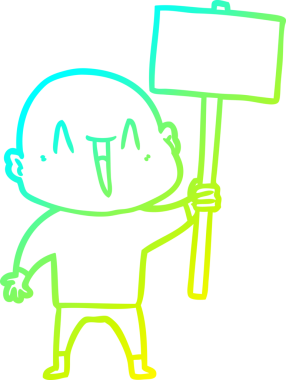 Bir insan tarafından çizilmiş, mutlu, kel bir adamın çizdiği soğuk çizgi.